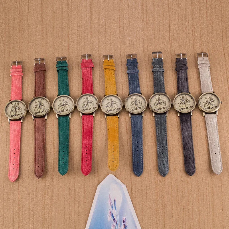 British Retro Denim Print Comics Watch