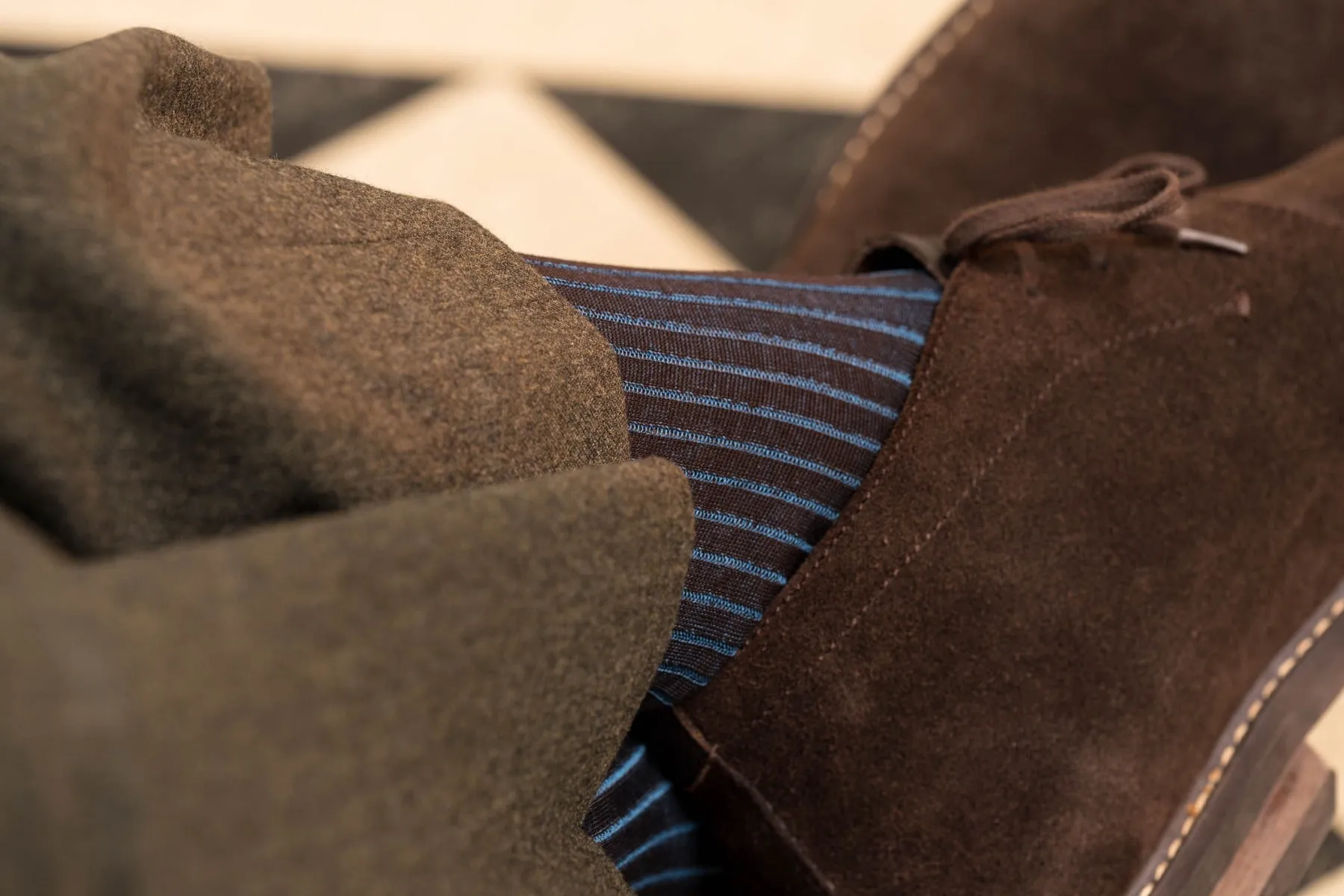 Brown & Bright Blue Shadow Stripe Cotton Socks