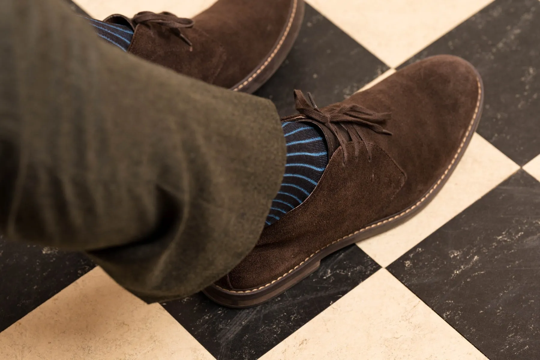 Brown & Bright Blue Shadow Stripe Cotton Socks