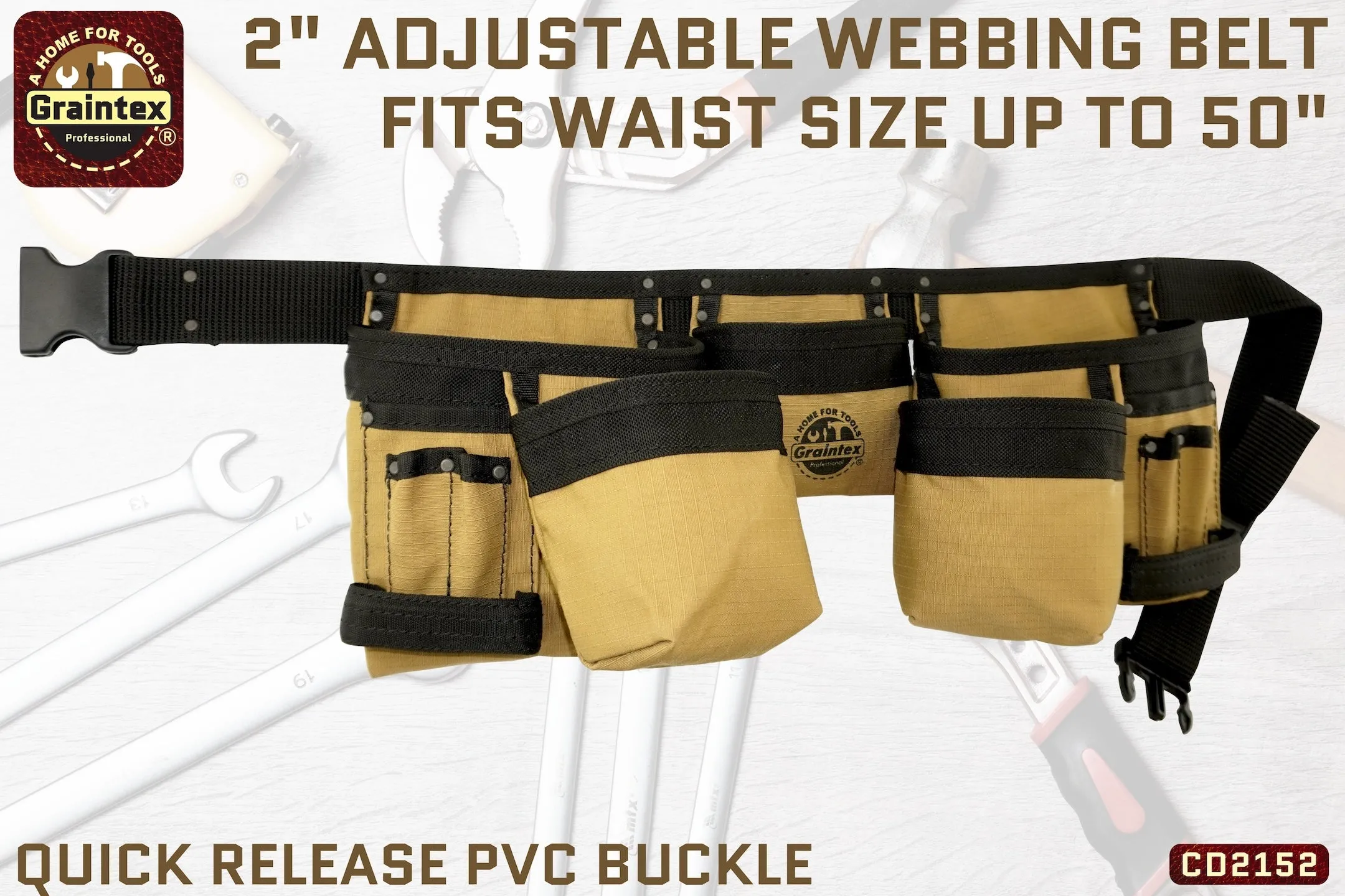 CD2152 :: 11 POCKET FINISHER CANVAS TOOL BELT KHAKI COLOR RIP-STOP CANVAS