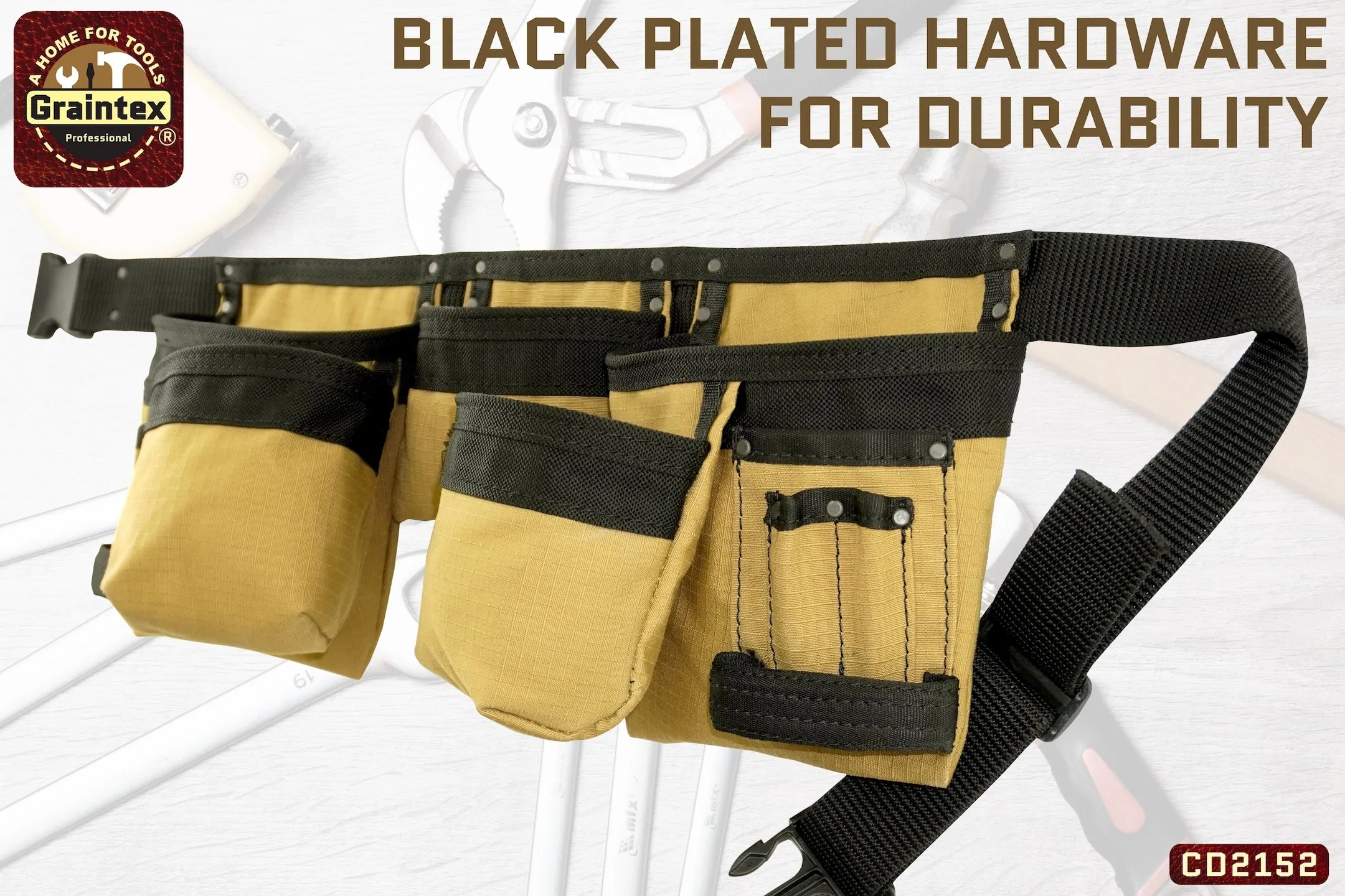 CD2152 :: 11 POCKET FINISHER CANVAS TOOL BELT KHAKI COLOR RIP-STOP CANVAS