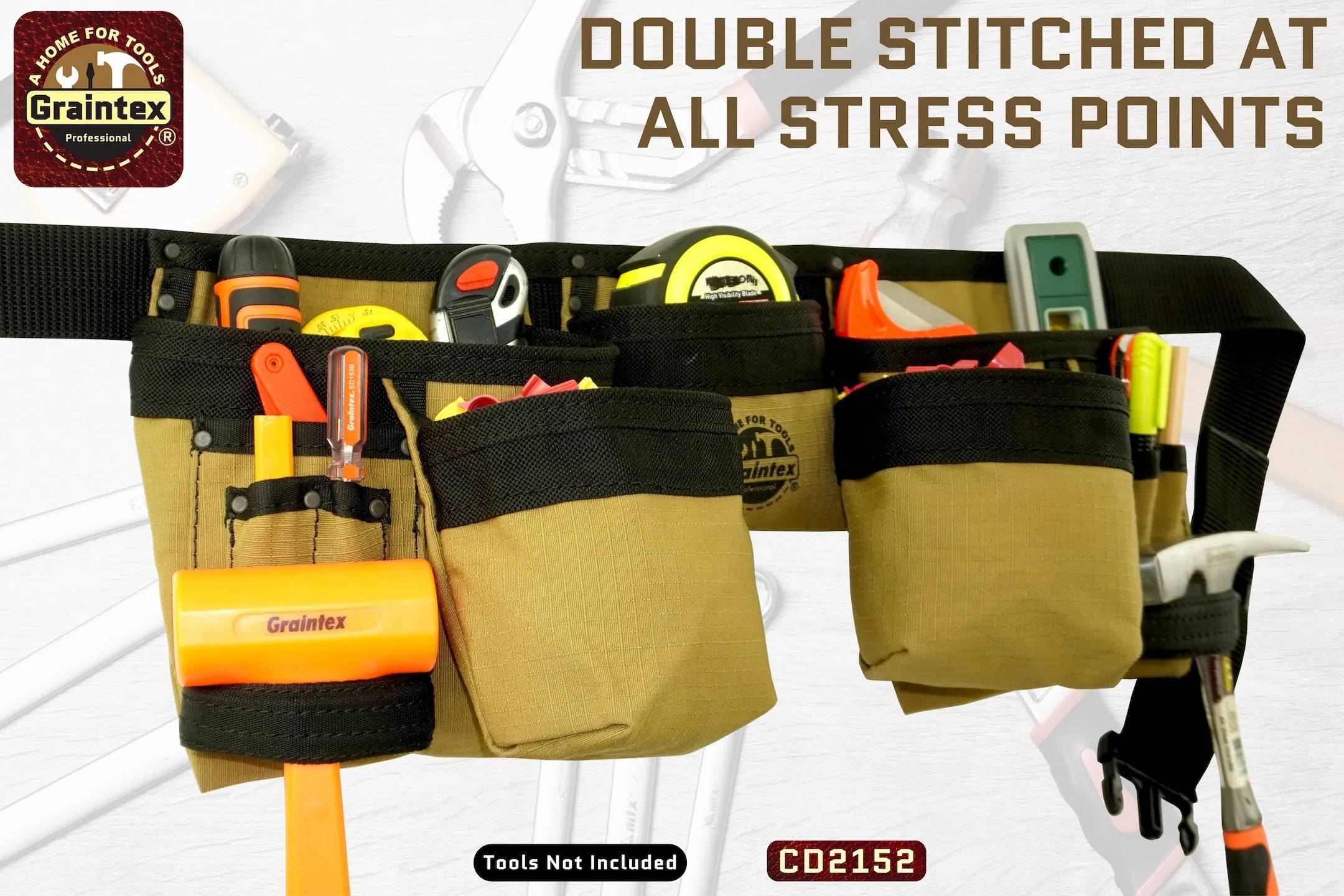 CD2152 :: 11 POCKET FINISHER CANVAS TOOL BELT KHAKI COLOR RIP-STOP CANVAS