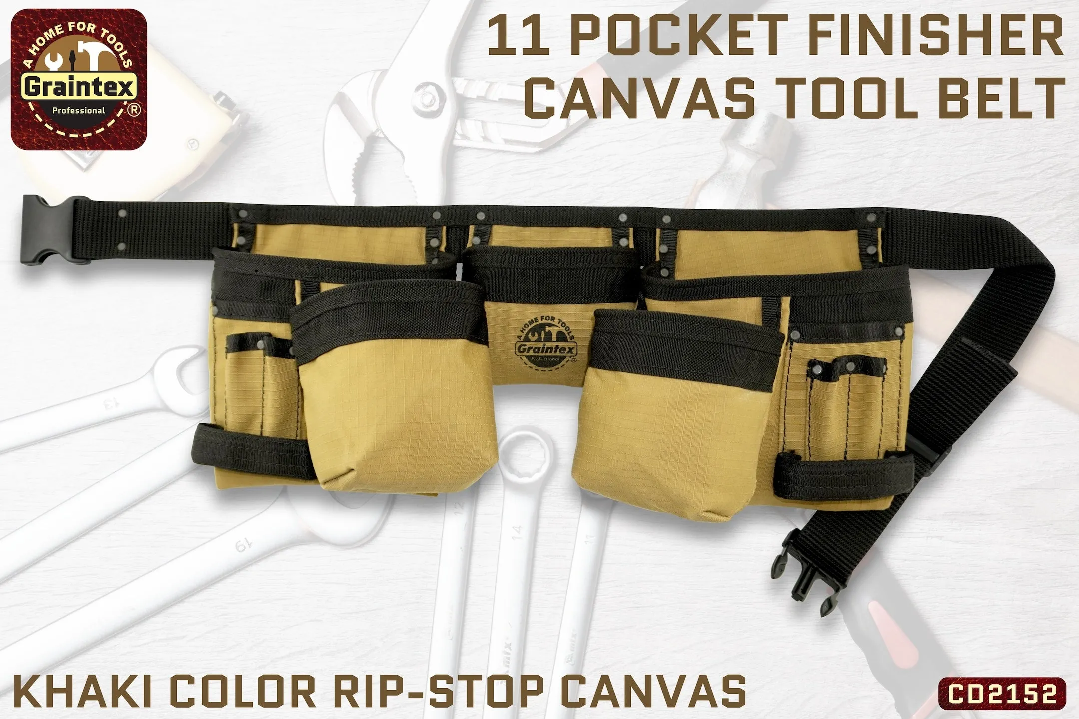 CD2152 :: 11 POCKET FINISHER CANVAS TOOL BELT KHAKI COLOR RIP-STOP CANVAS