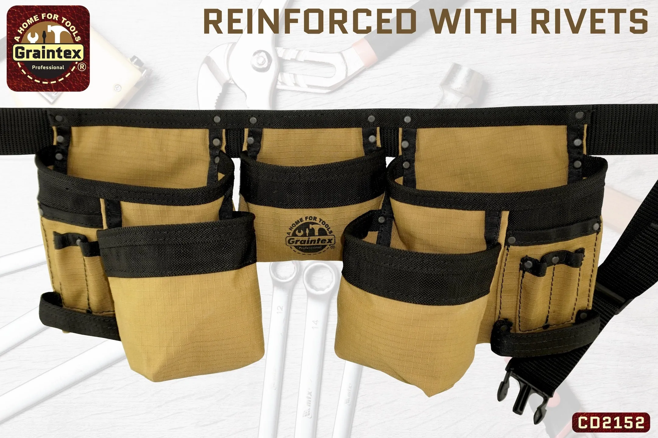 CD2152 :: 11 POCKET FINISHER CANVAS TOOL BELT KHAKI COLOR RIP-STOP CANVAS