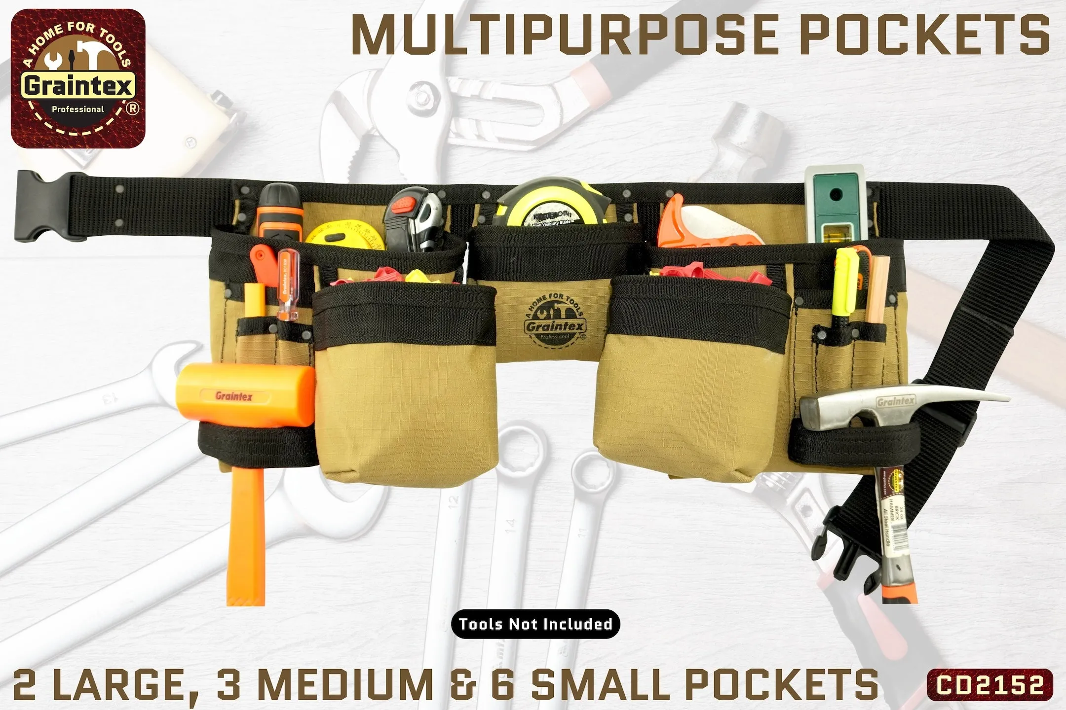 CD2152 :: 11 POCKET FINISHER CANVAS TOOL BELT KHAKI COLOR RIP-STOP CANVAS