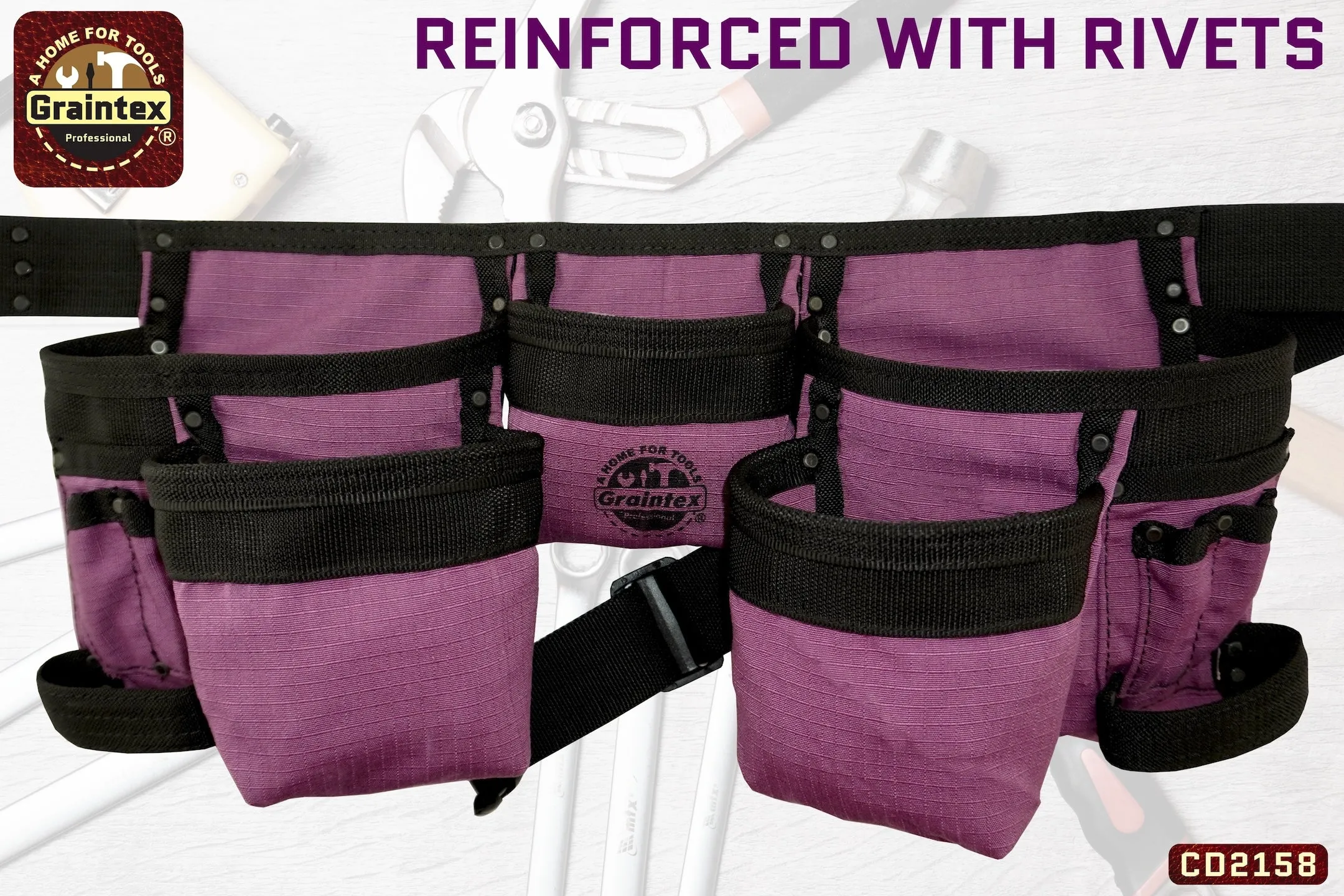 CD2158 :: 11 POCKET FINISHER CANVS TOOL BELT PURPLE COLOR RIP-STOP CANVAS