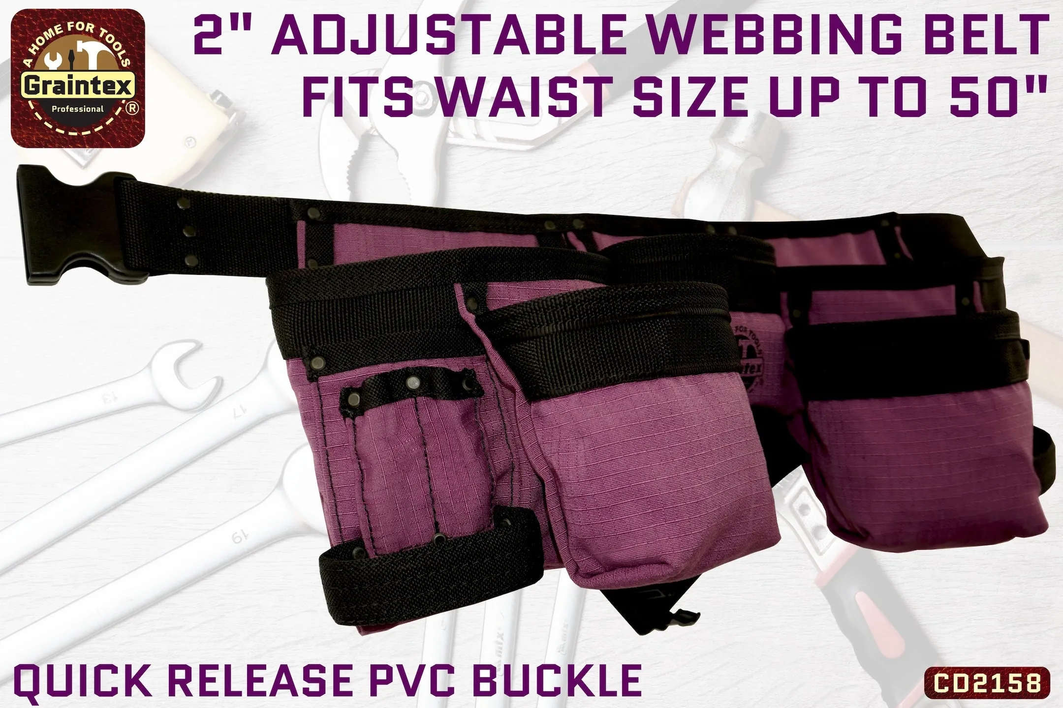CD2158 :: 11 POCKET FINISHER CANVS TOOL BELT PURPLE COLOR RIP-STOP CANVAS