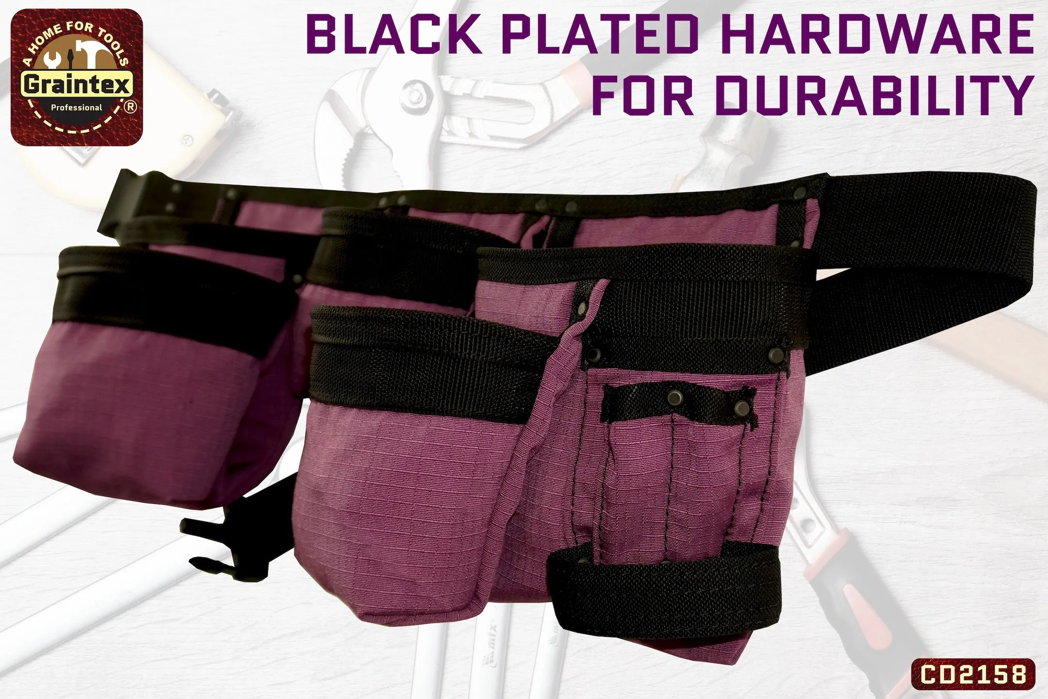 CD2158 :: 11 POCKET FINISHER CANVS TOOL BELT PURPLE COLOR RIP-STOP CANVAS