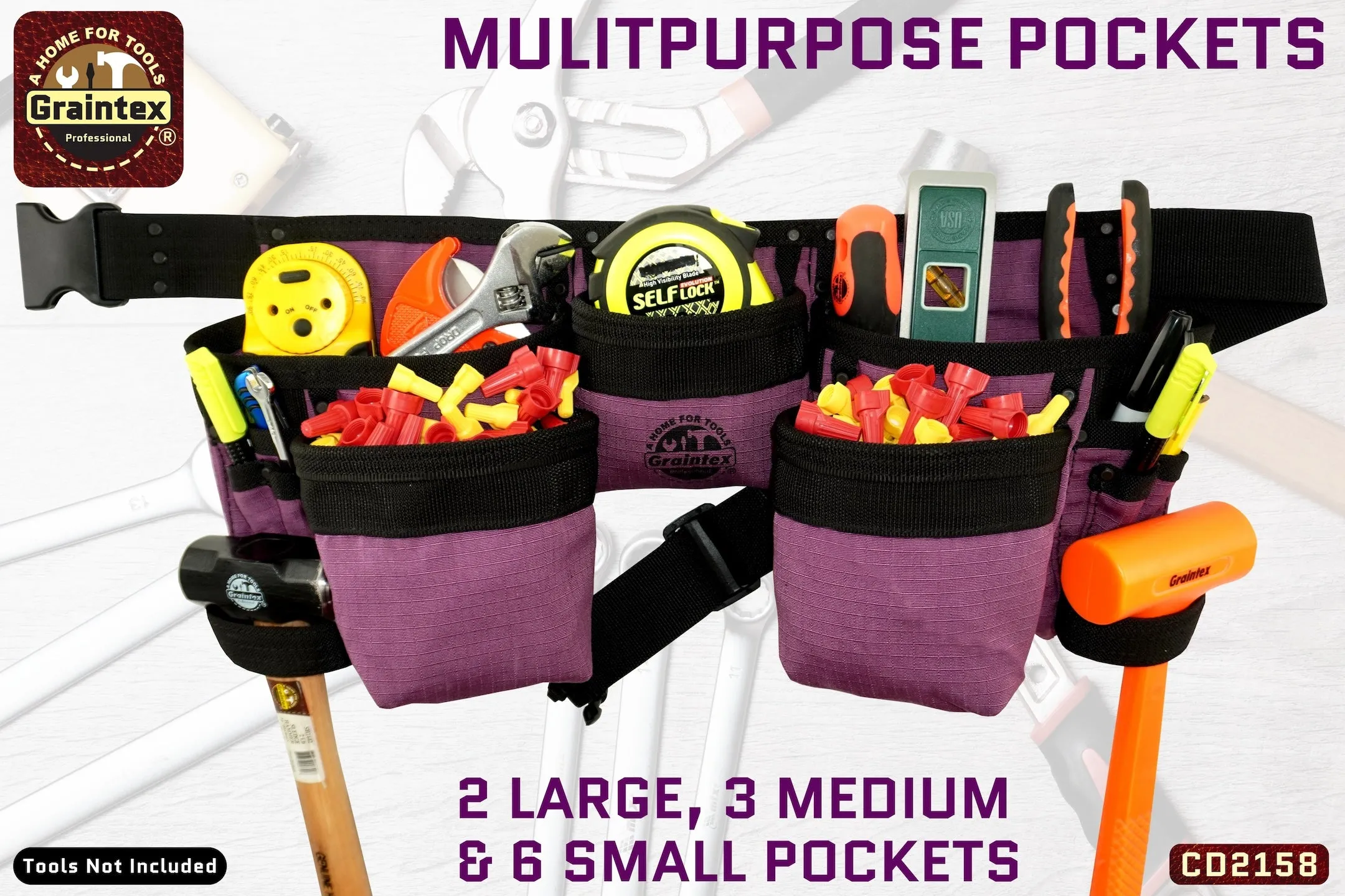 CD2158 :: 11 POCKET FINISHER CANVS TOOL BELT PURPLE COLOR RIP-STOP CANVAS