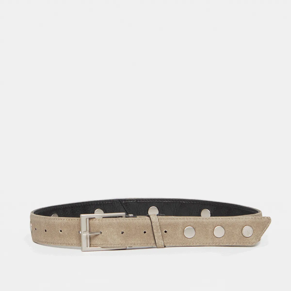 CHARLIE REVERSIBLE RIVETED BELT LRG - Black/Pew/Brushed Silver