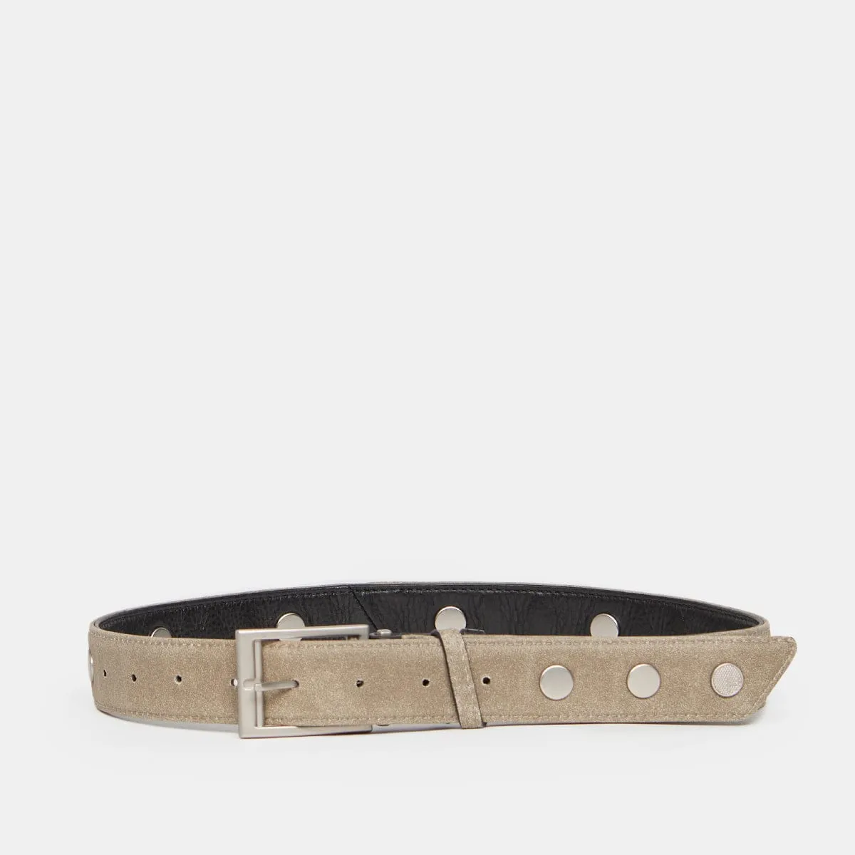 CHARLIE REVERSIBLE RIVETED BELT LRG - Black/Pew/Brushed Silver