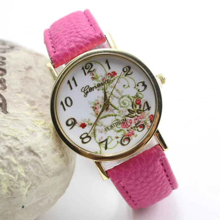 Classic Flower Print Leather Watch