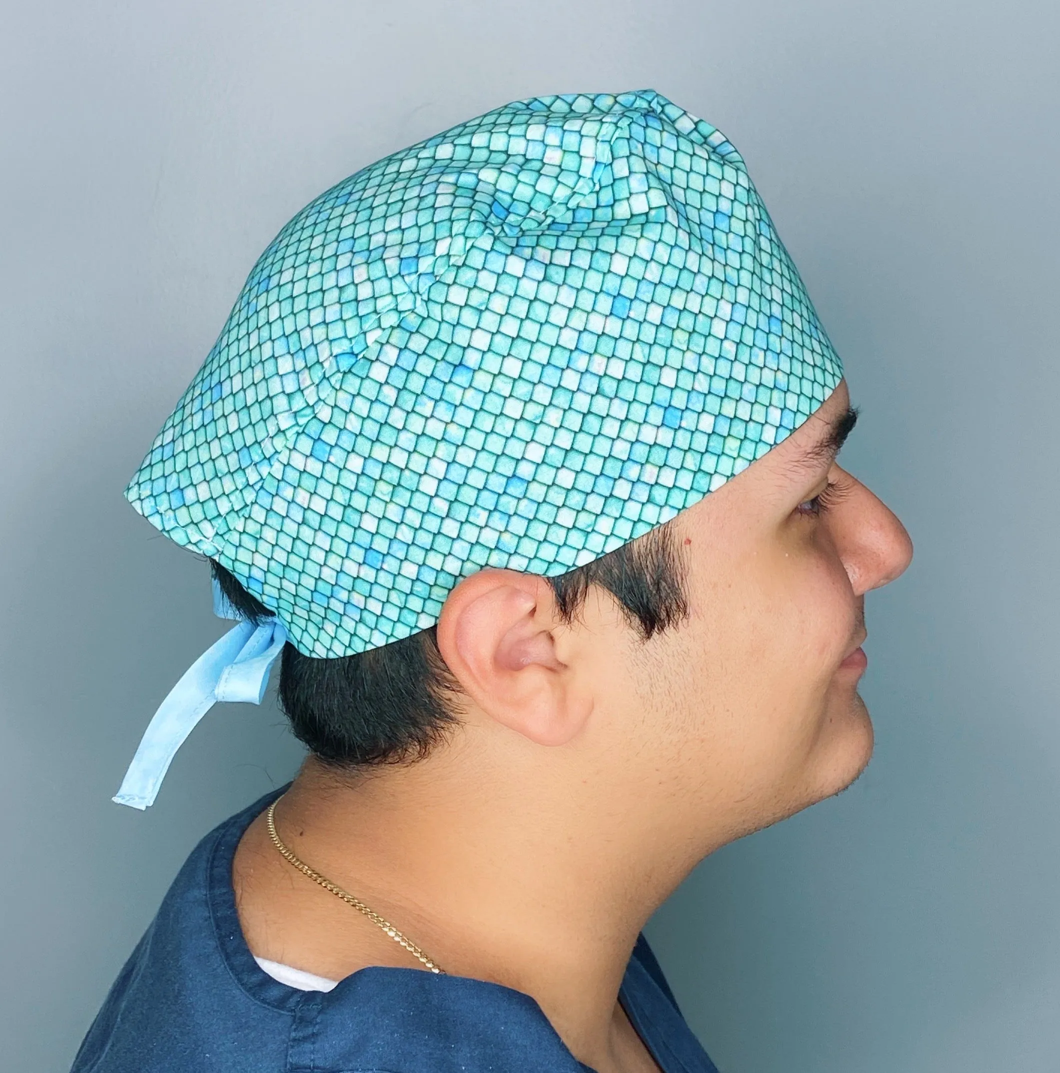 Cool Toned Blue & Green Scales Design Unisex Cute Scrub Cap