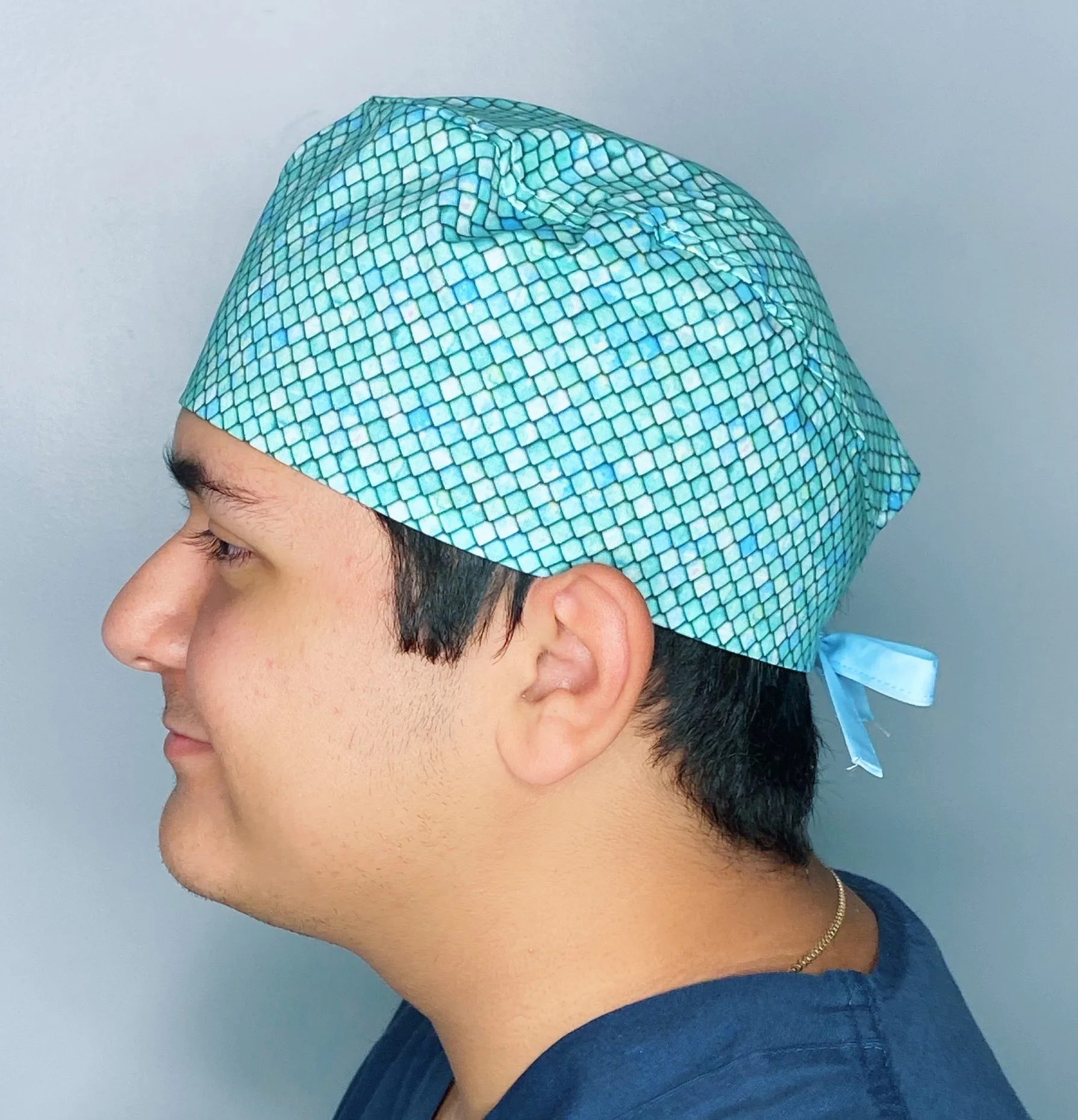 Cool Toned Blue & Green Scales Design Unisex Cute Scrub Cap