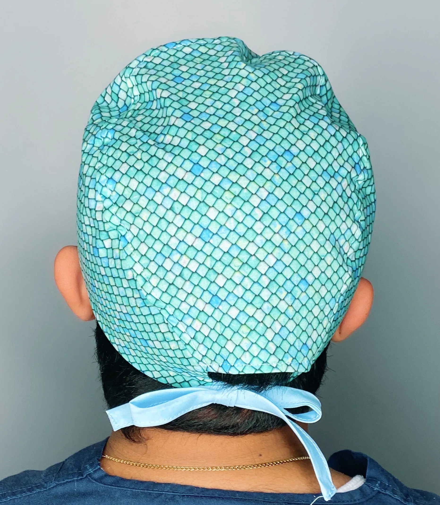Cool Toned Blue & Green Scales Design Unisex Cute Scrub Cap