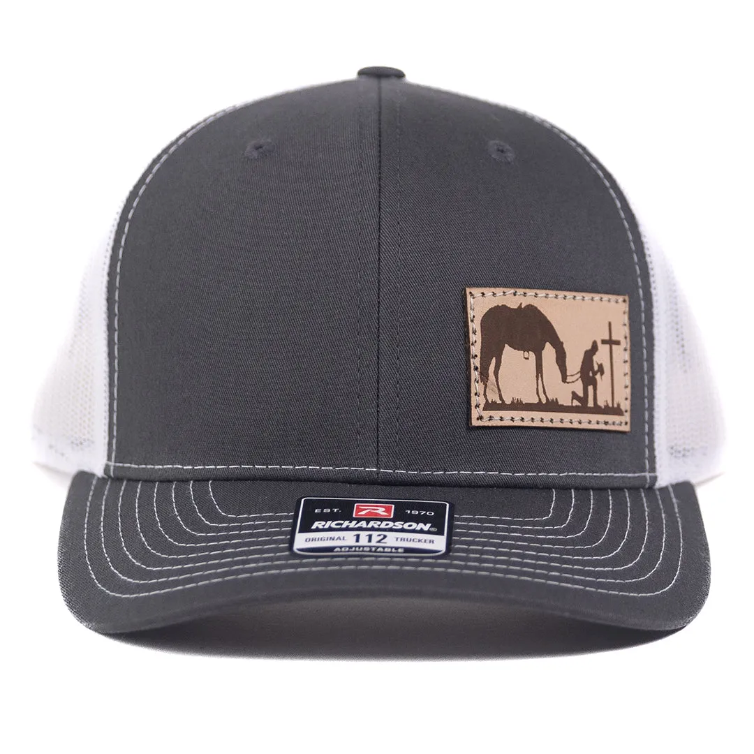 CP116 - Cowboy Prayer Leather Patch Charcoal/White Cap