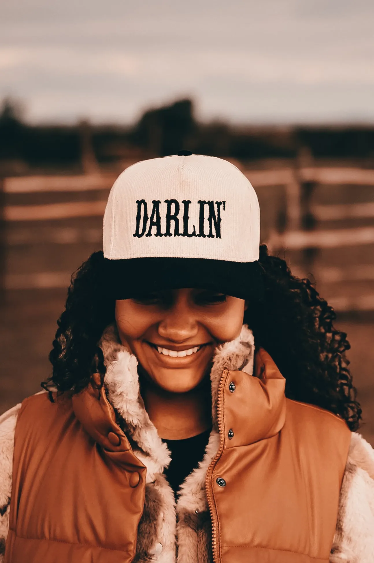 Darlin' Corduroy Embroidered Baseball Cap [Black/Tan]