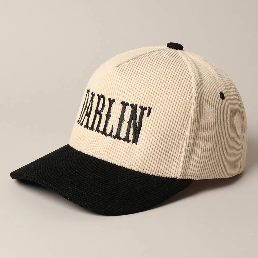 Darlin' Corduroy Embroidered Baseball Cap [Black/Tan]