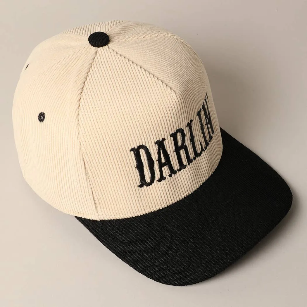 Darlin' Corduroy Embroidered Baseball Cap [Black/Tan]