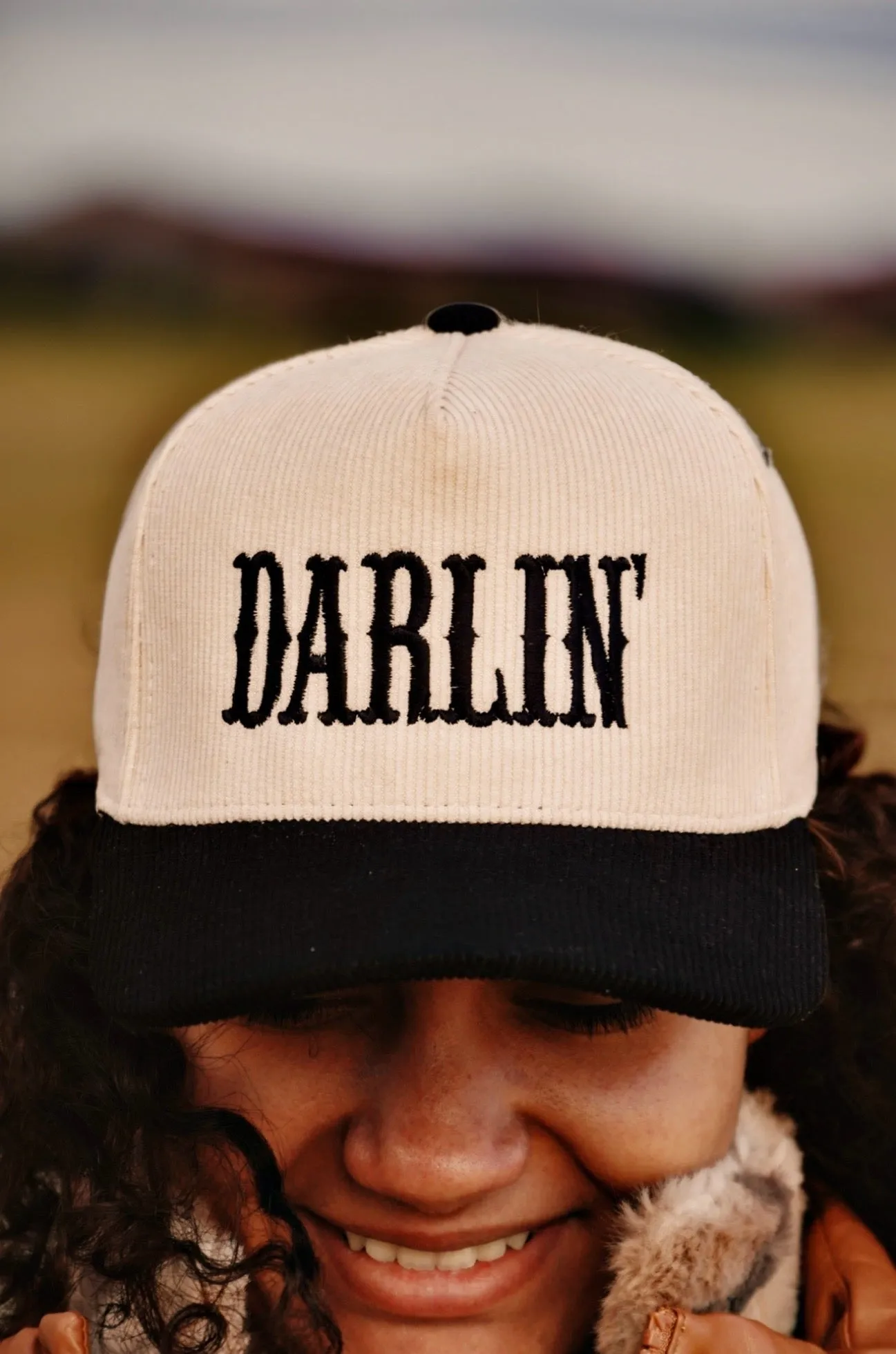 Darlin' Corduroy Embroidered Baseball Cap [Black/Tan]