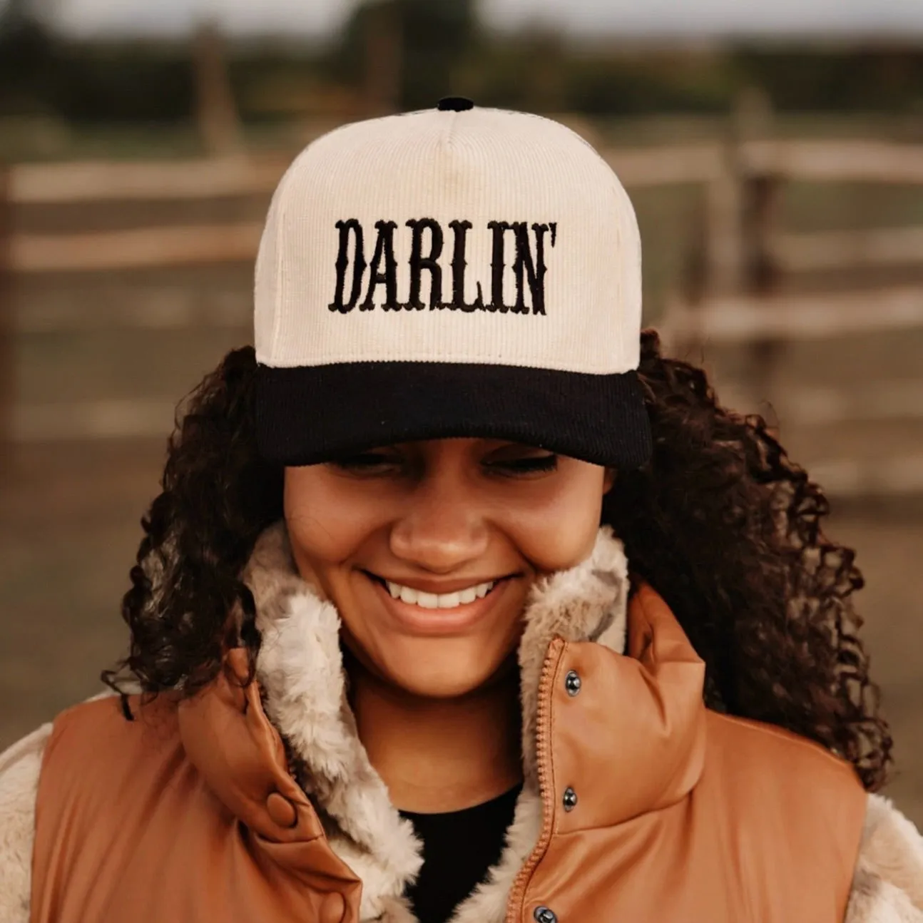 Darlin' Corduroy Embroidered Baseball Cap [Black/Tan]