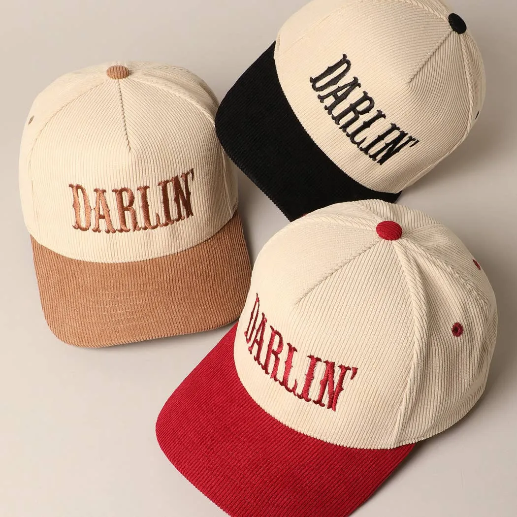 Darlin' Corduroy Embroidered Baseball Cap [Black/Tan]