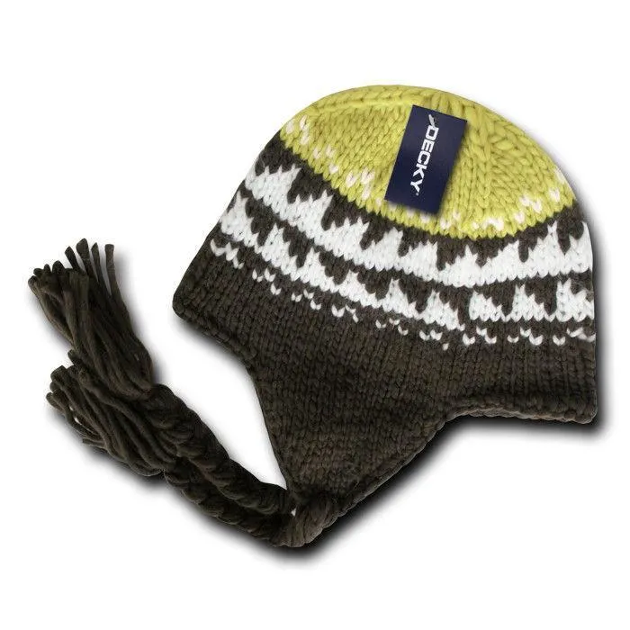 Decky Warm Winter Peruvian Knit Beanies Braided Ear Tails Chullo Caps Hats