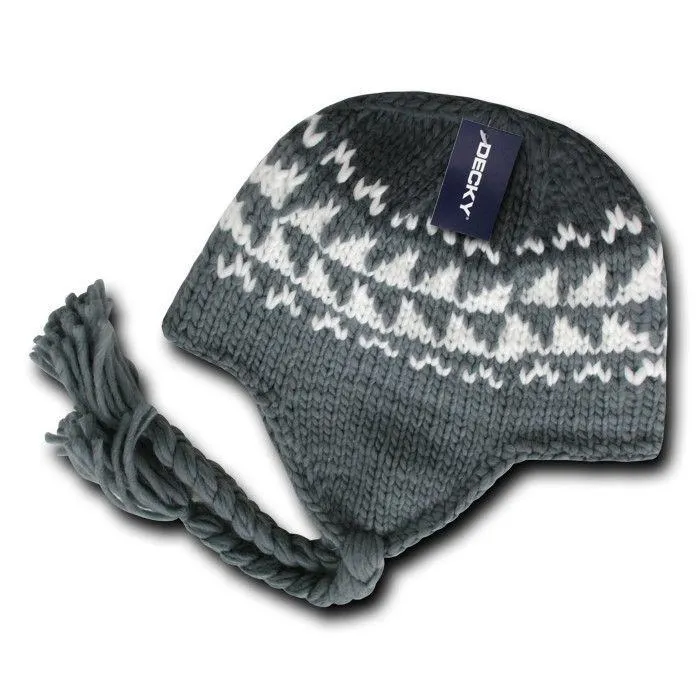 Decky Warm Winter Peruvian Knit Beanies Braided Ear Tails Chullo Caps Hats