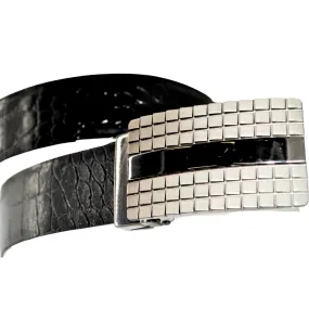 Esplanade Reversible Genuine Leather Belt – White & Embossed Black Finish
