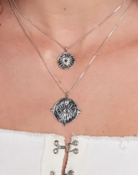 Evil Eye Double Coin Necklace - Silver