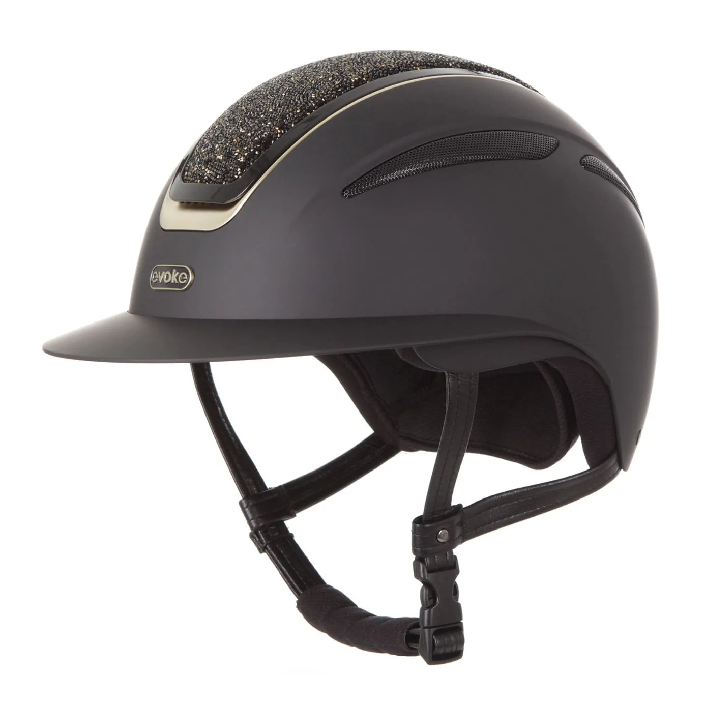 Evoke Callisto Wide Peak Riding Hat - Black/Gold Crystal