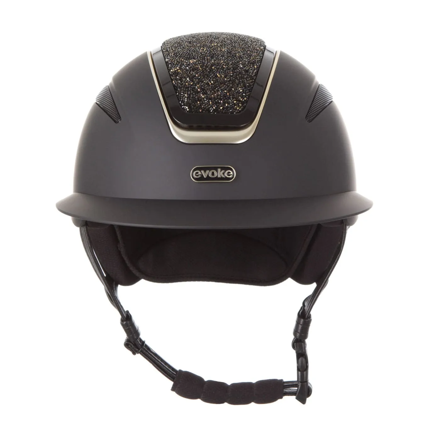 Evoke Callisto Wide Peak Riding Hat - Black/Gold Crystal