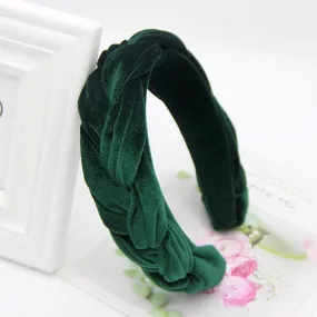 Fabric Wide Twist Velvet Braid Ladies Women Headband - Emerald
