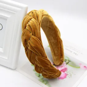 Fabric Wide Twist Velvet Braid Ladies Women Headband - Mustard