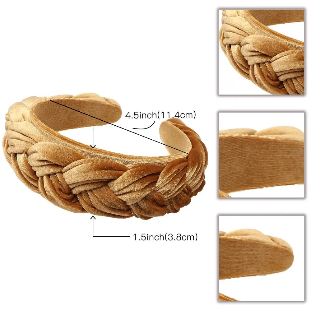 Fabric Wide Twist Velvet Braid Ladies Women Headband - Mustard