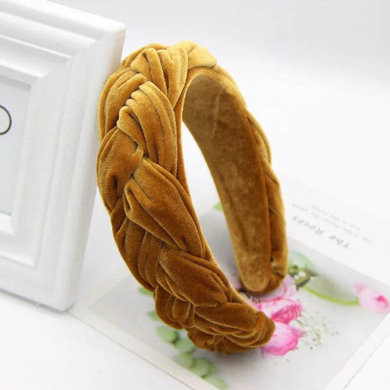 Fabric Wide Twist Velvet Braid Ladies Women Headband - Mustard