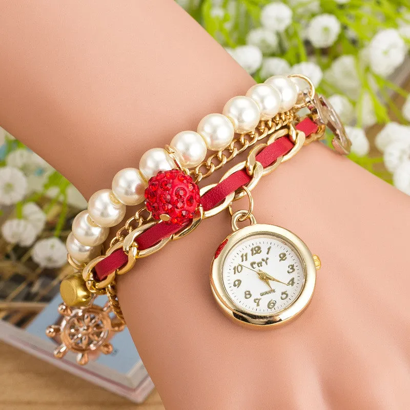 Fashion Pearl Beads Anchor Tassel Bracelet Watch