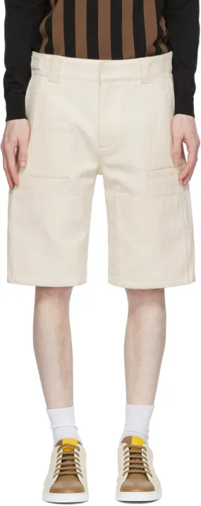 Fendi White Canvas 'Forever Fendi' Bermuda Shorts