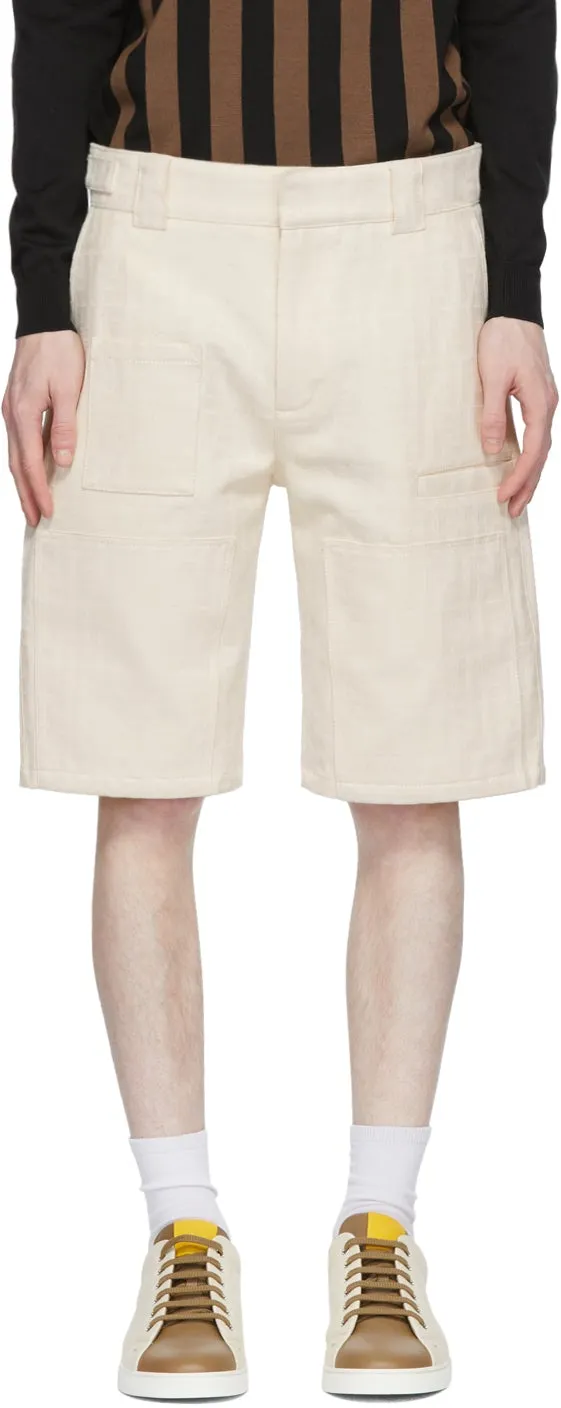 Fendi White Canvas 'Forever Fendi' Bermuda Shorts