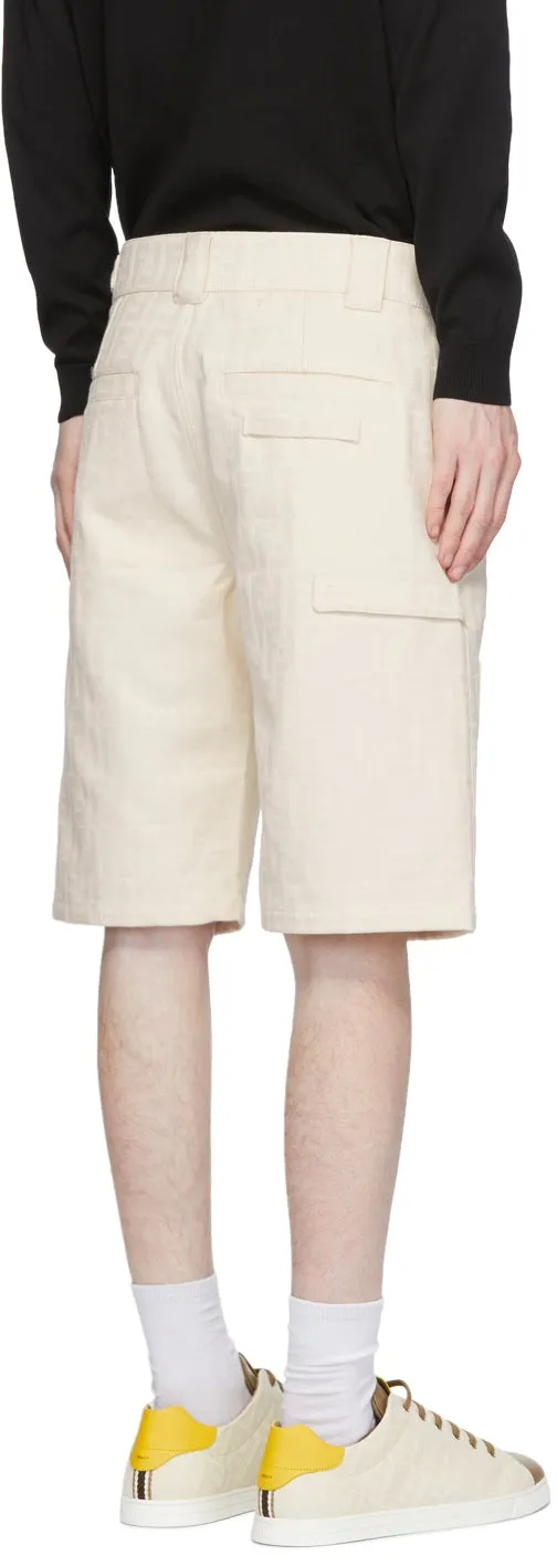 Fendi White Canvas 'Forever Fendi' Bermuda Shorts