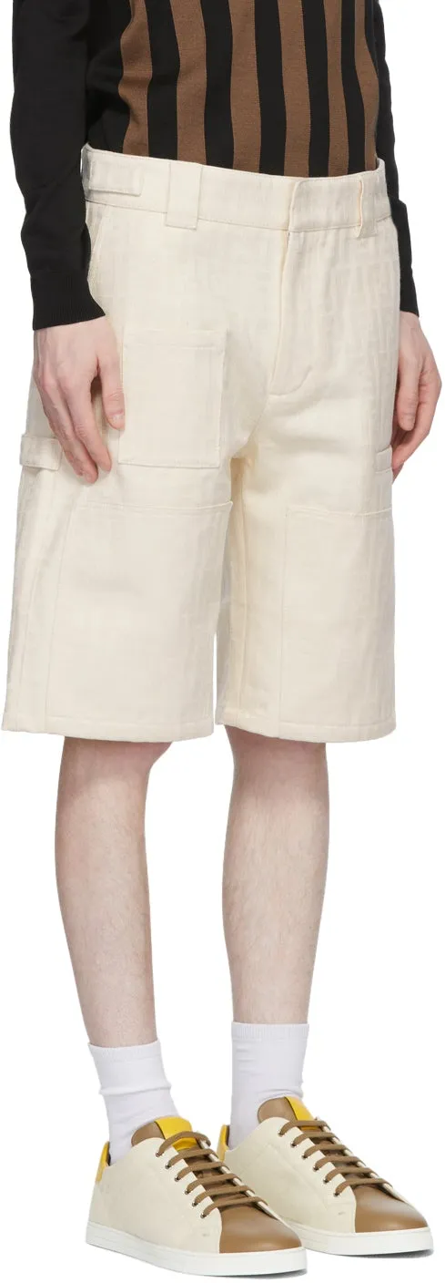 Fendi White Canvas 'Forever Fendi' Bermuda Shorts