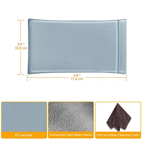 Fintie Eyeglasses Pouch with Cleaning Cloth, Portable Squeeze Top Vegan Leather Soft Glasses Case Anti-Scratch Sunglasses Bag, Ice Blue