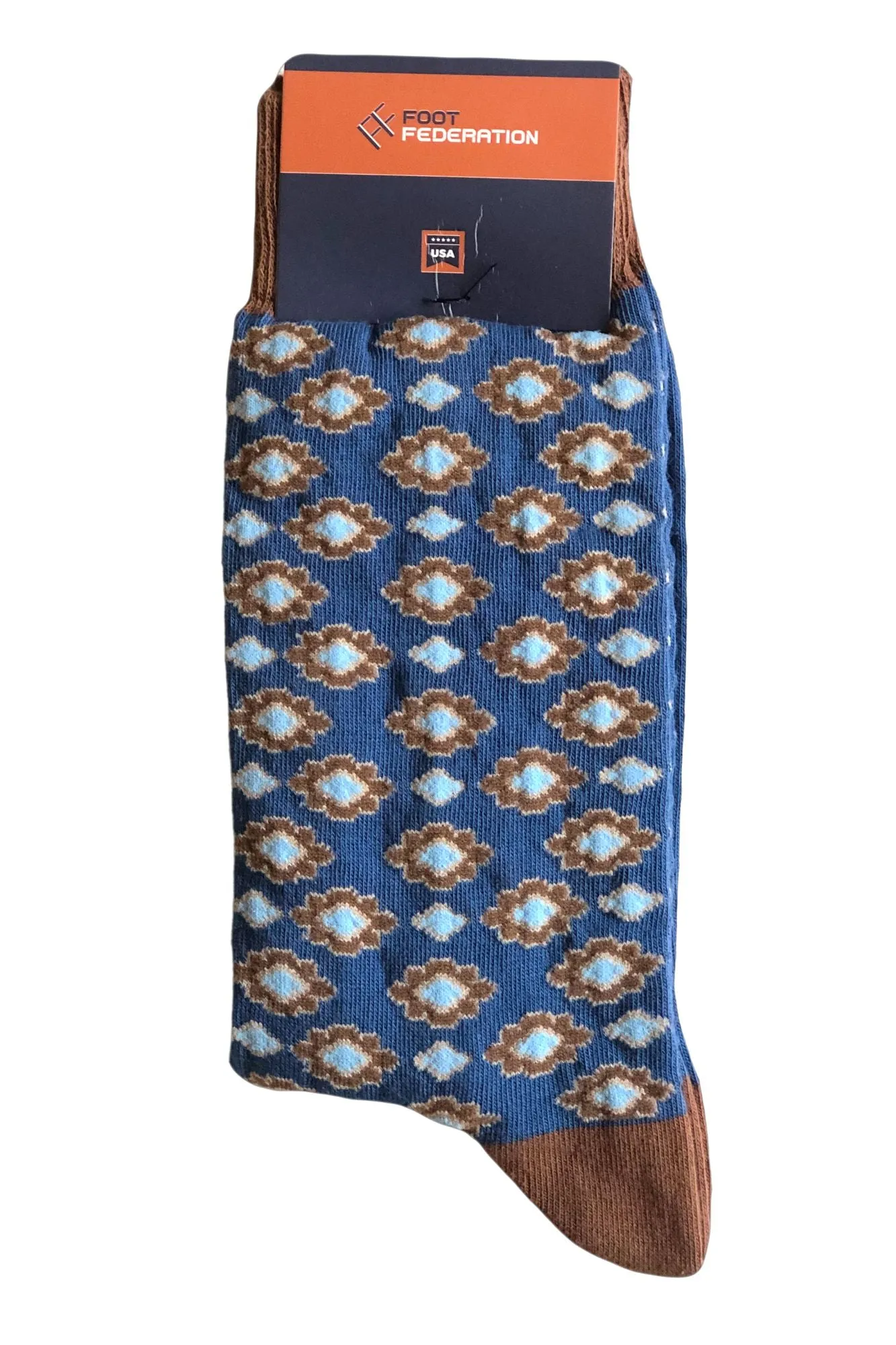 FOOT FEDERATION BOSTON 200 STITCH MID-CALF COTTON MEN'S DRESS SOCK NAVY BLUE