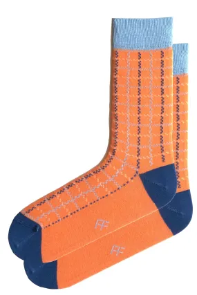 FOOT FEDERATION PLAID 200 STITCH MID-CALF COTTON MEN'S DRESS SOCK PEACH ORANGE