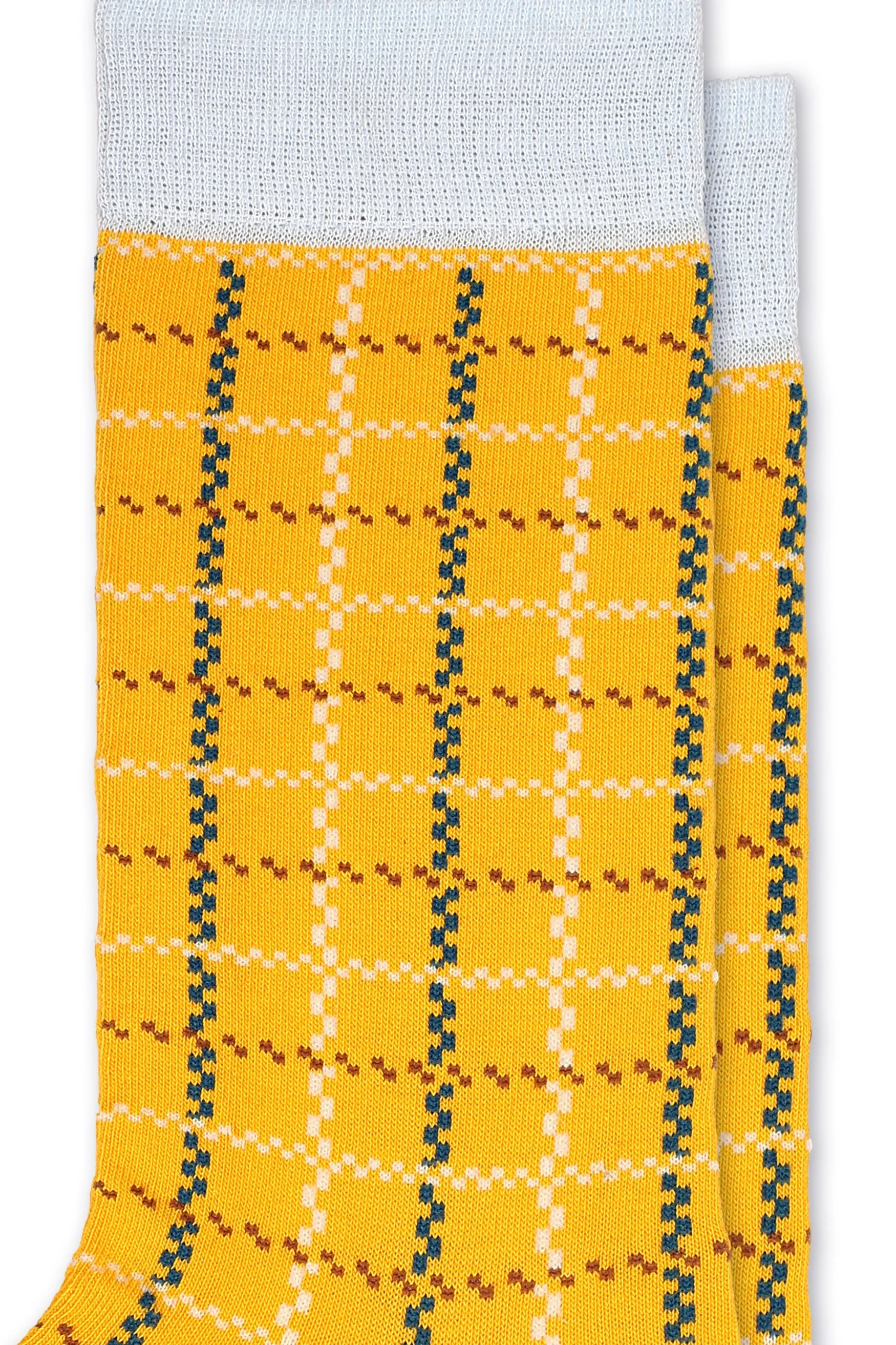 FOOT FEDERATION PLAID 200 STITCH MID-CALF COTTON MEN'S DRESS SOCK YELLOW