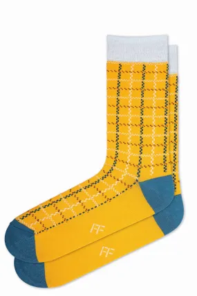 FOOT FEDERATION PLAID 200 STITCH MID-CALF COTTON MEN'S DRESS SOCK YELLOW