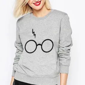 Glasses Print Round Collar Long Sleeves Sweatshirt