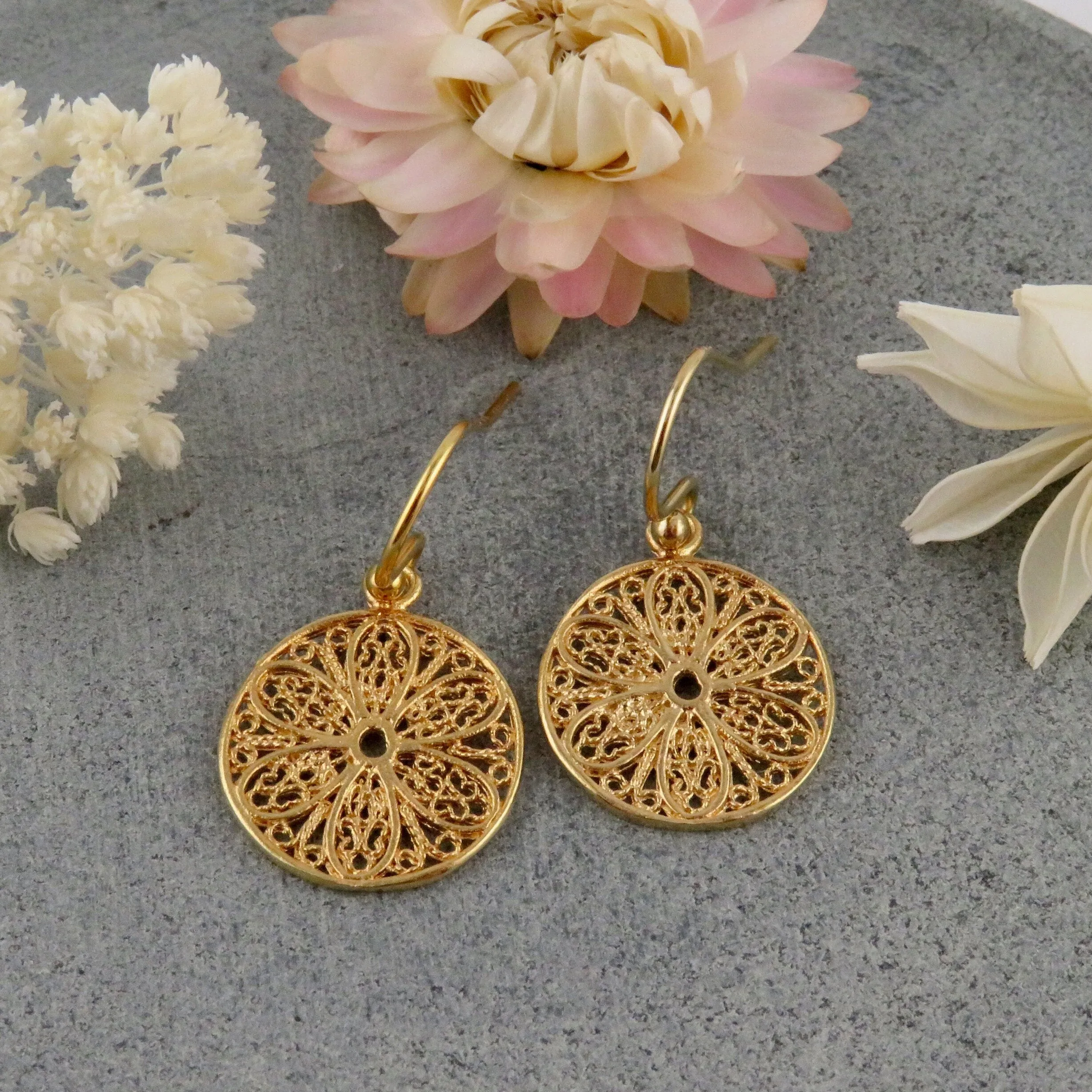 Gold Lace Mandala Earrings