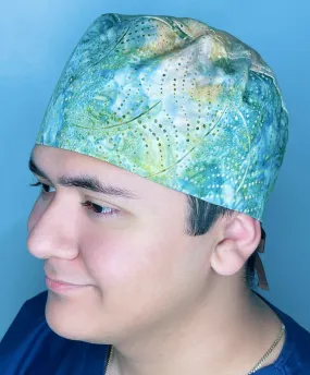 Green Tie Dye Floral Design Unisex Cute Scrub Cap