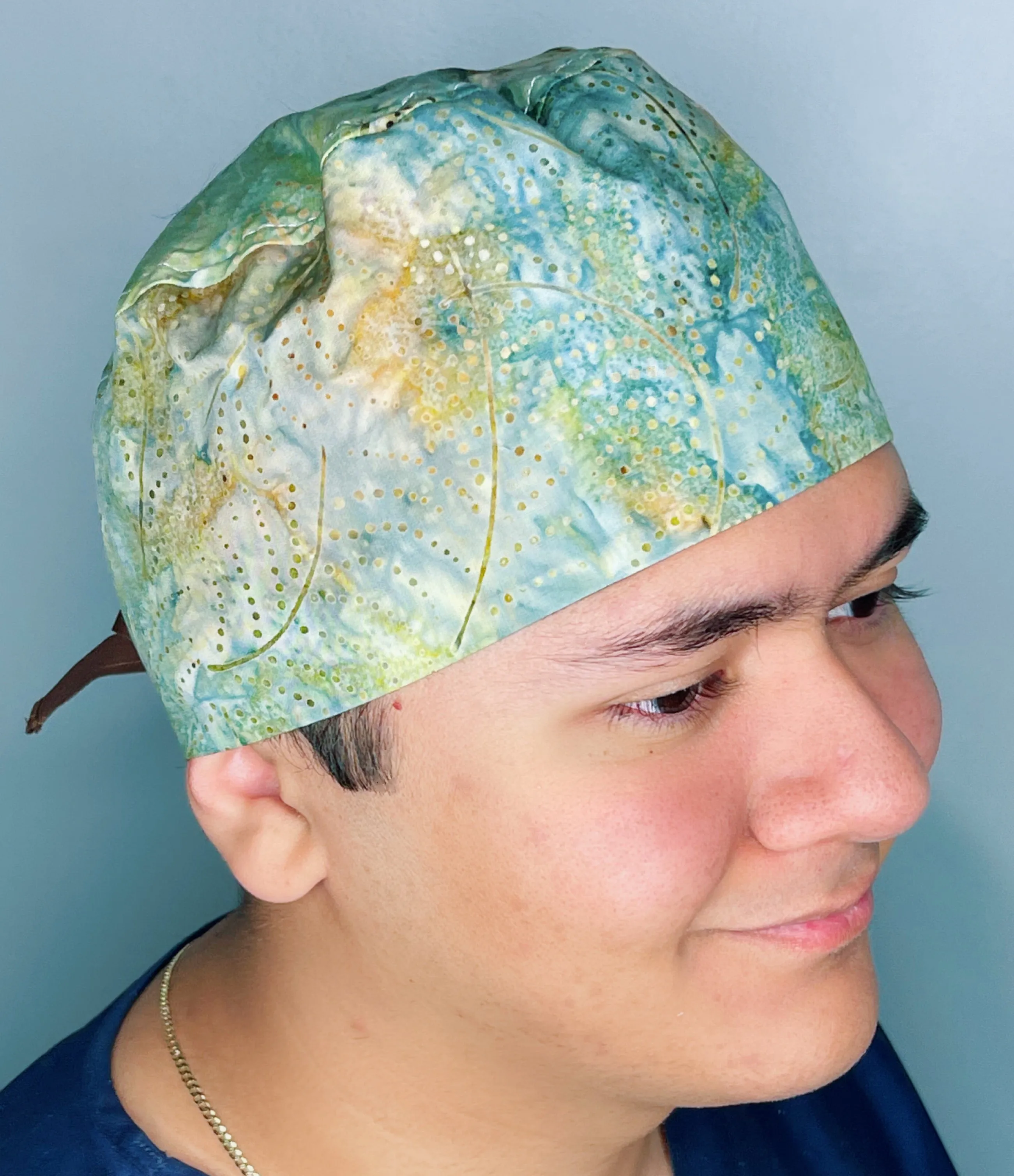 Green Tie Dye Floral Design Unisex Cute Scrub Cap